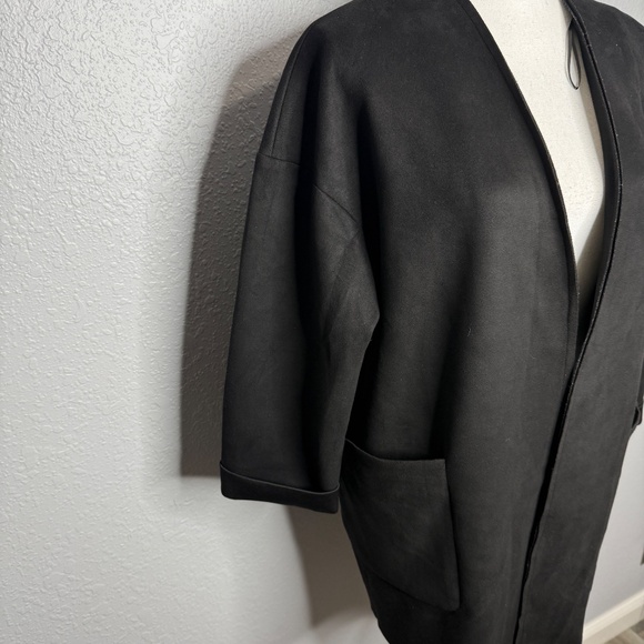 Zara Women's Small  Black Long sleeve Pockets open Front Overcoat Blazer -cp - Picture 7 of 9